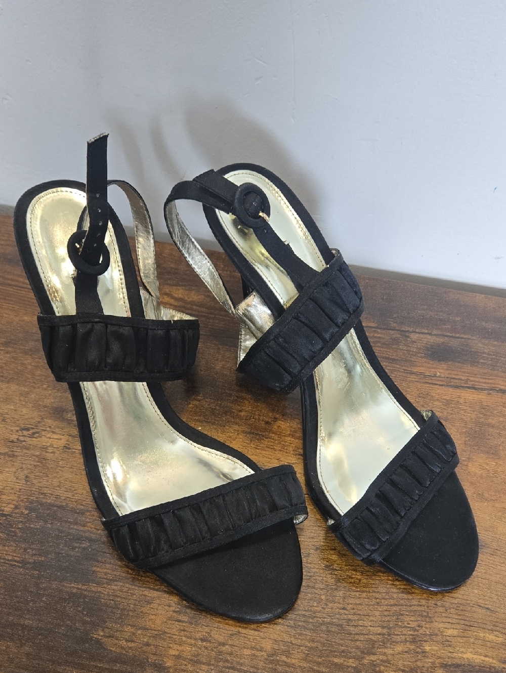 Caparros Black Ruffle Strap Slingback Heels